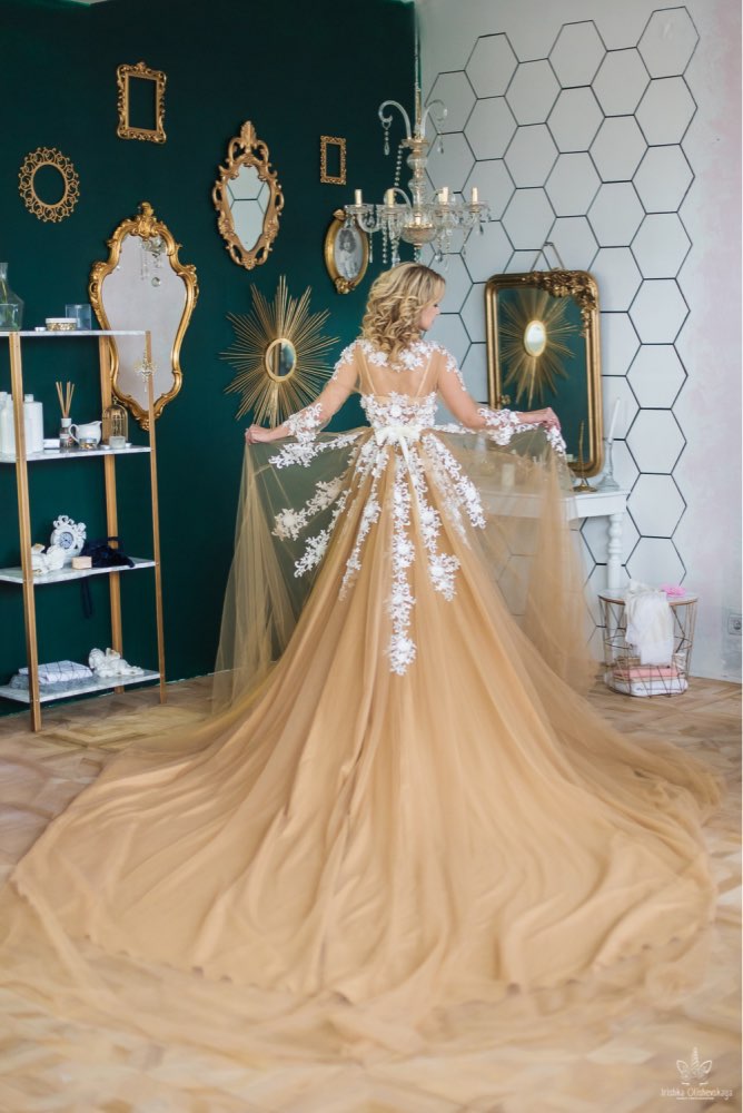 italian lace wedding dress Alsena A-line Jewel Milk Wedding dress