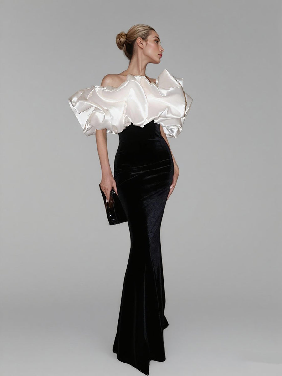 Mermaid Evening Dresses Women Celebrity Dress Chic Ruffle Shoulder Prom Gown Mermaid Evening Dresses Women Celebrity Dress Chic Ruffle Shoulder Prom Gown