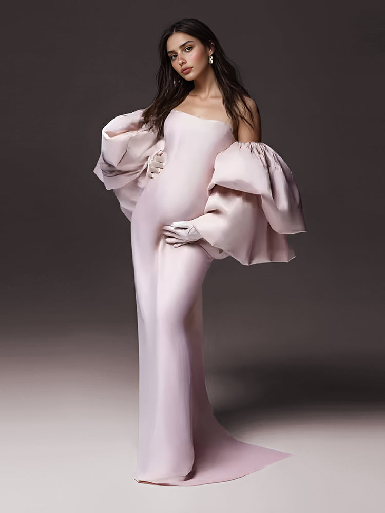 Custom Maternity Photoshoot Dress Oversized Puff Sleeve Pretty Maxi  Pregnancy Dress for Women – yewendress