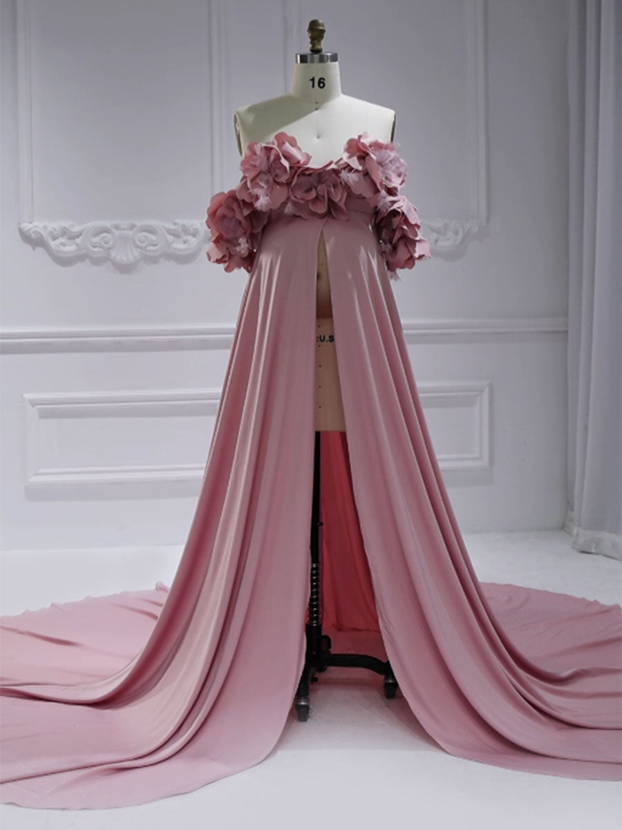 strapless open back dress Light Pink Tassel Long Prom Dress A Line Formal Dress Evening Dress 124 –  JulyProm main image 0