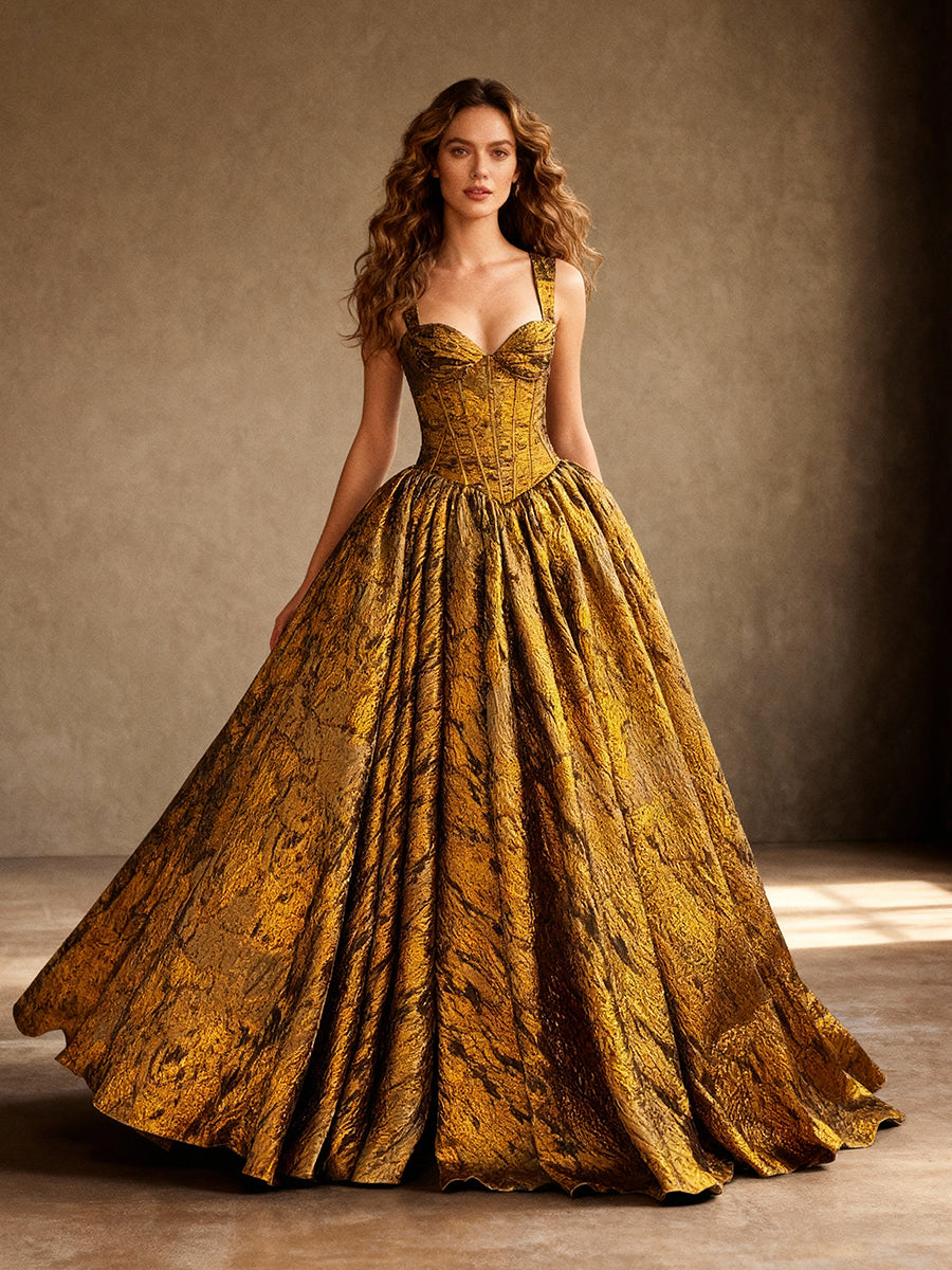Luxurious Golden-brown Brocade Evening Dress Evening Occasions Dress Luxurious Golden-brown Brocade Evening Dress Evening Occasions Dress