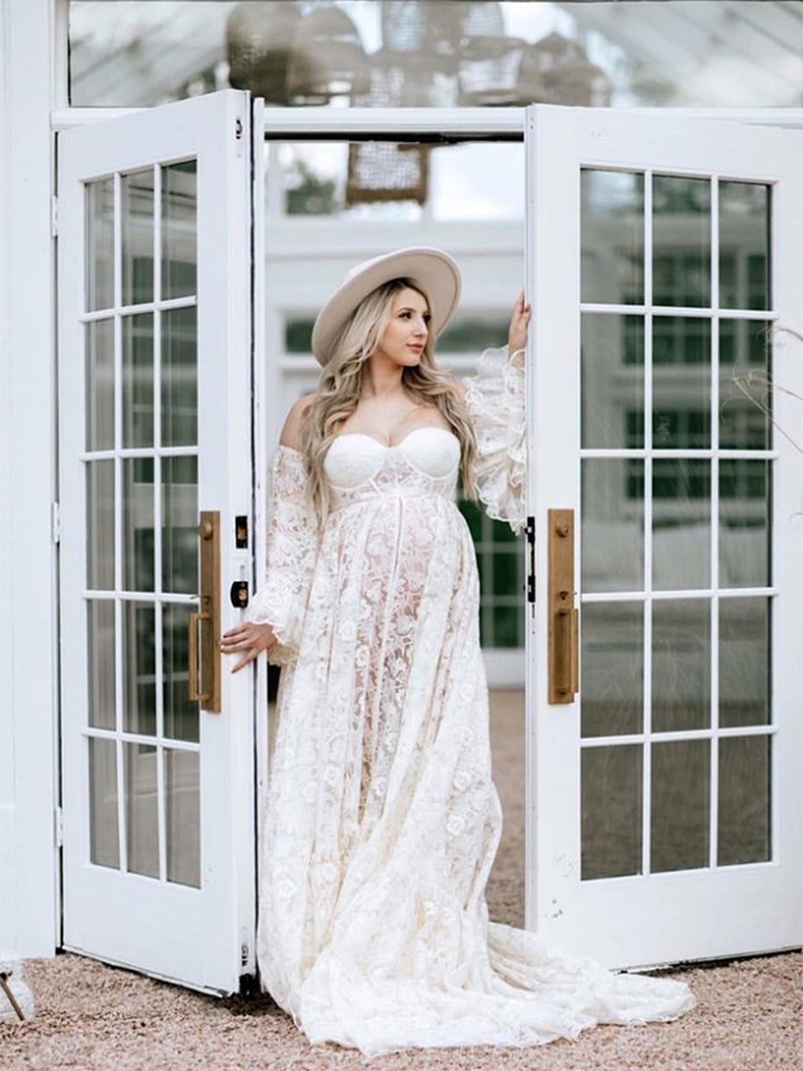 white christmas dresses Off Shoulder Lace Maternity Dress for Photo Shoots Yewen YW220701 8 / Picture Color