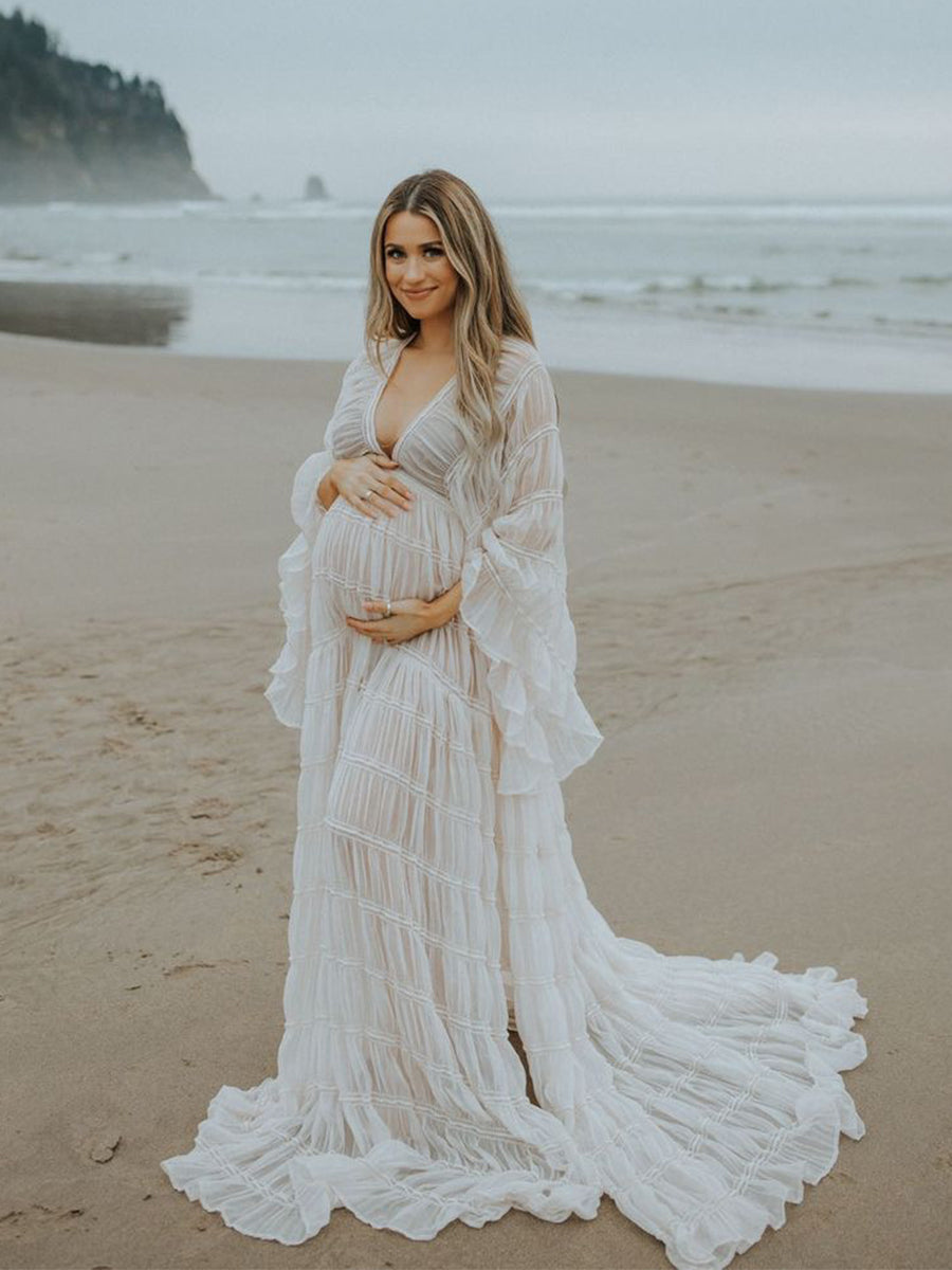 2 Pieces Maternity Dress Maternity Photoshoot Bohemian Dress with Slip 16 / Cream 2 Pieces Maternity Dress Maternity Photoshoot Bohemian Dress with Slip –  yewendress
