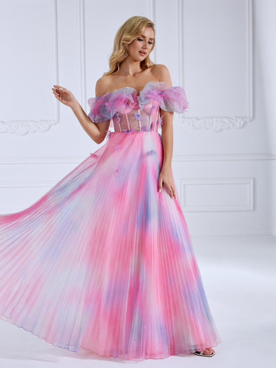 Off The Shoulder, A Line, Elegant Maxi Prom Gown