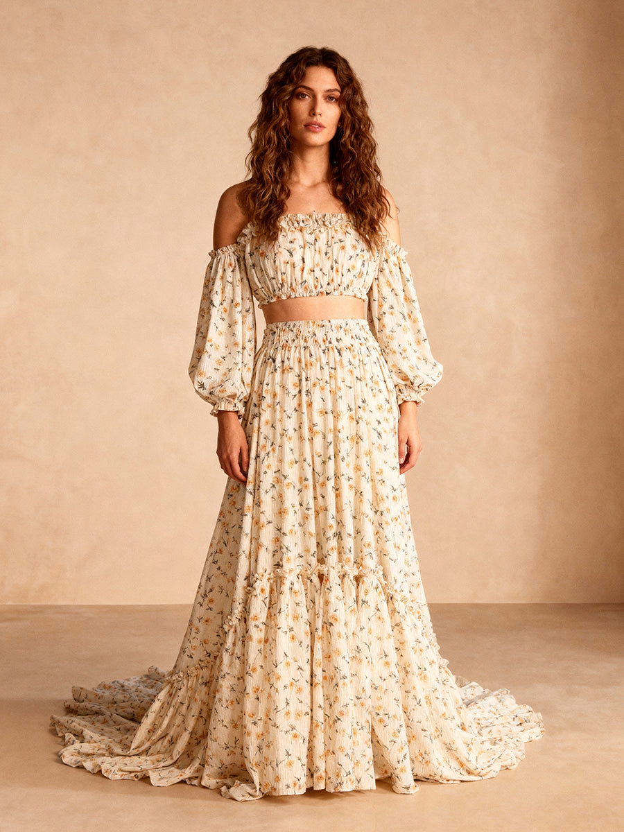 chinese dress ladies Two Piece Boho Dress for Photo Shoot Gown for Rehearsal Dinner Gender Reveal YW240041 16 / Picture Color