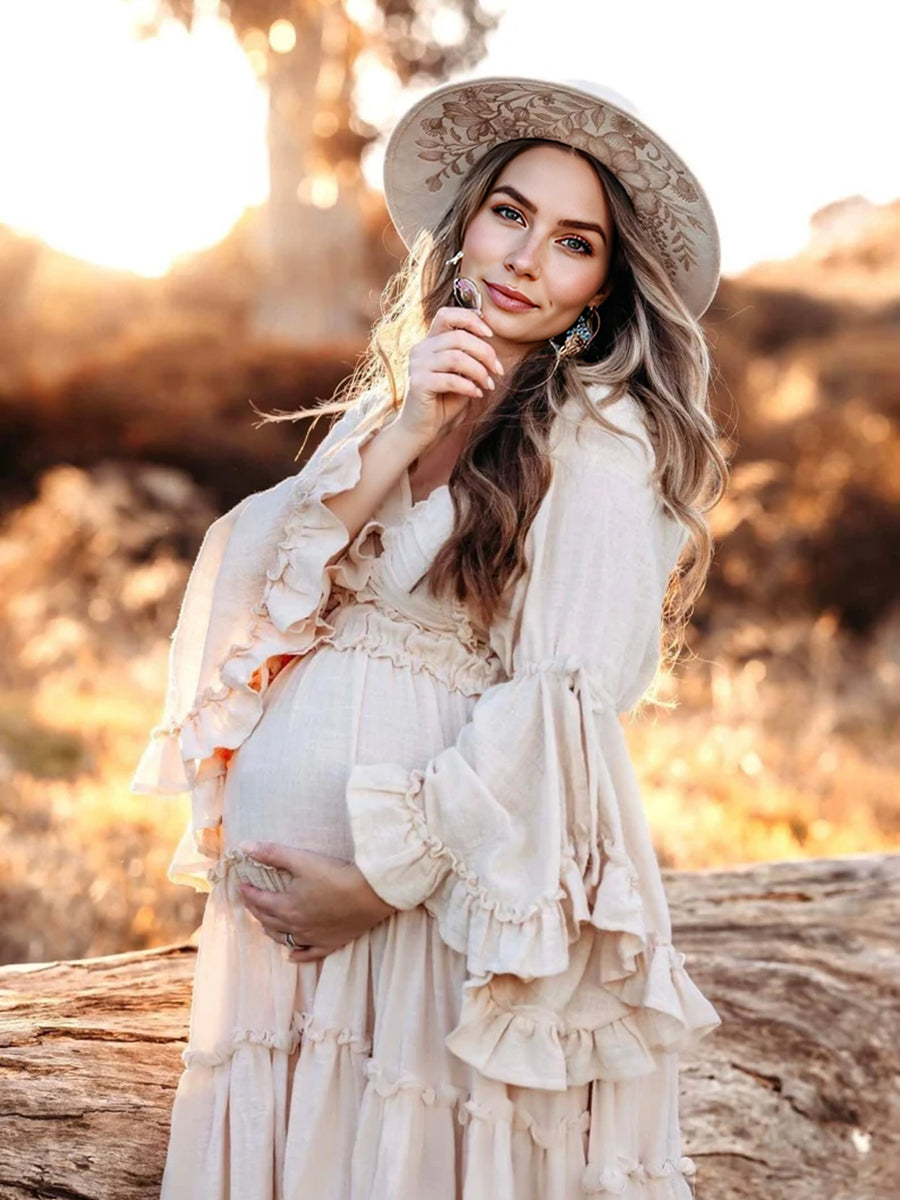 2 Piece Set Long Sleeves Cotton Woman Maxi Dresses for Photo Shoot Fancy  Photography Props – yewendress