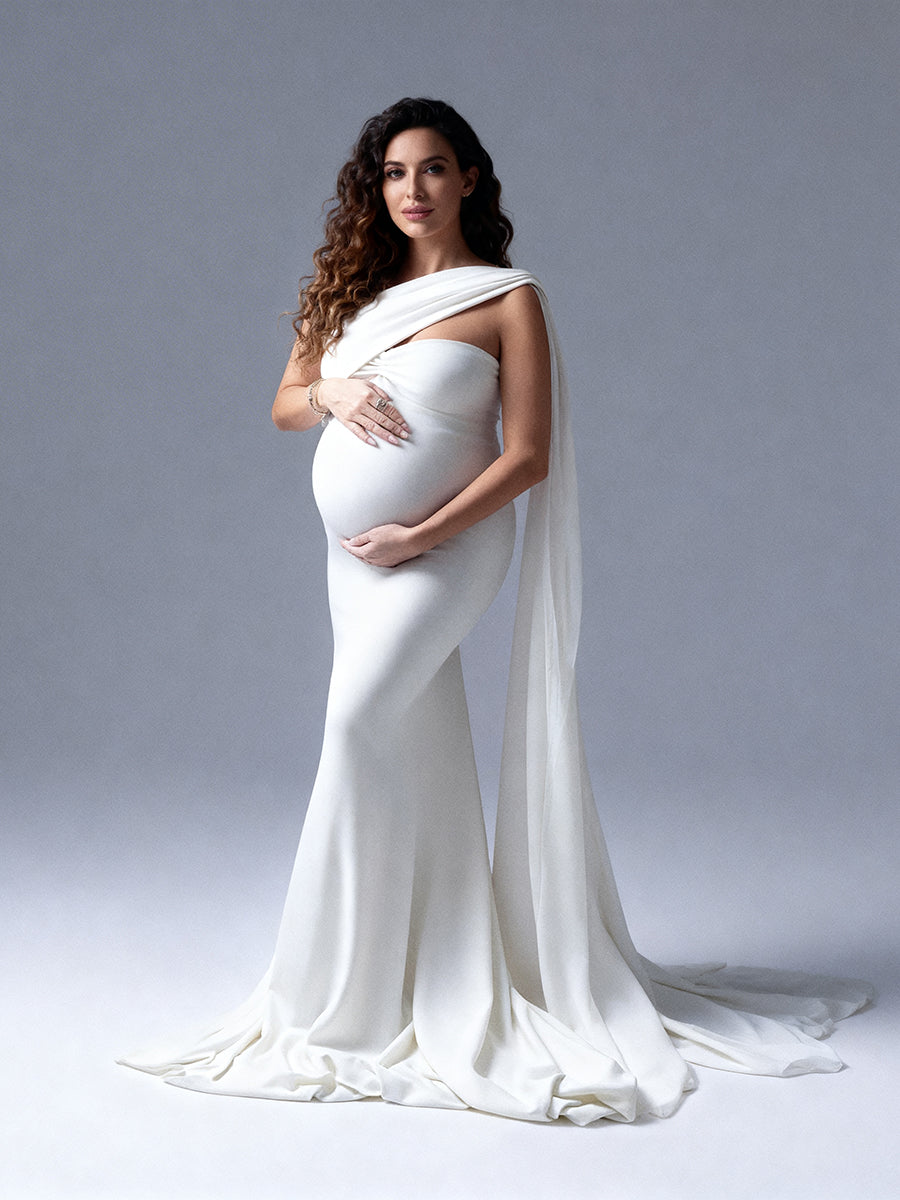 One-Shoulder Bodycon Cape Sleeve Babyshower Maternity Dress Photoshoot