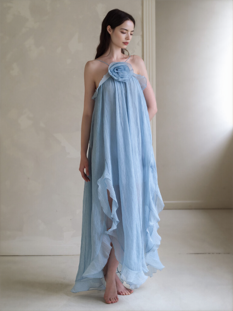 beach dress halter neck Maxi with Ruffles 3D Flower Chiffon Boho Dress Gathered Dress Honeymoon Maxi Dress YW250094 16 / Picture Color Size:XXS - 30 Indulgence Celebrations by Sydney's Closet while the A