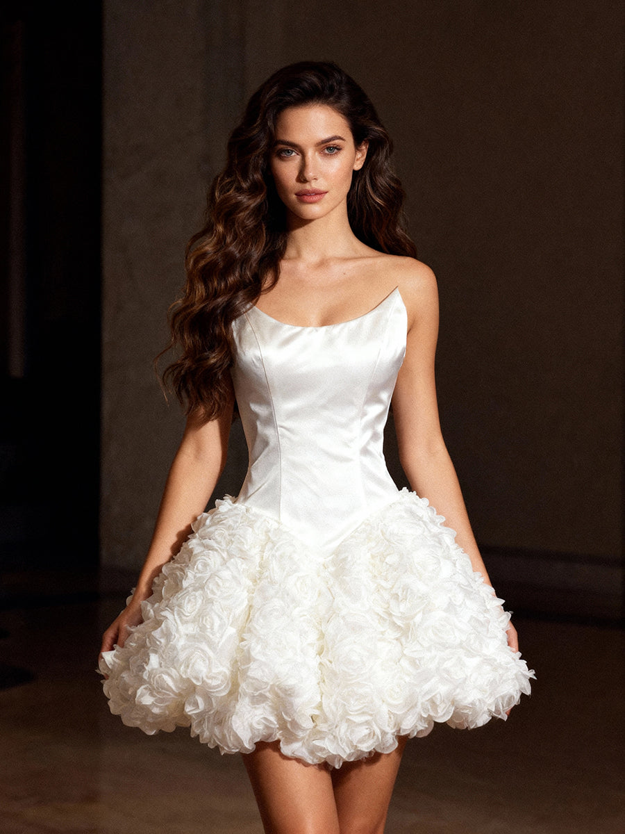 3D Flower Short Wedding Party Dress Special Occation Birthday Mini Prom Gown F25171J