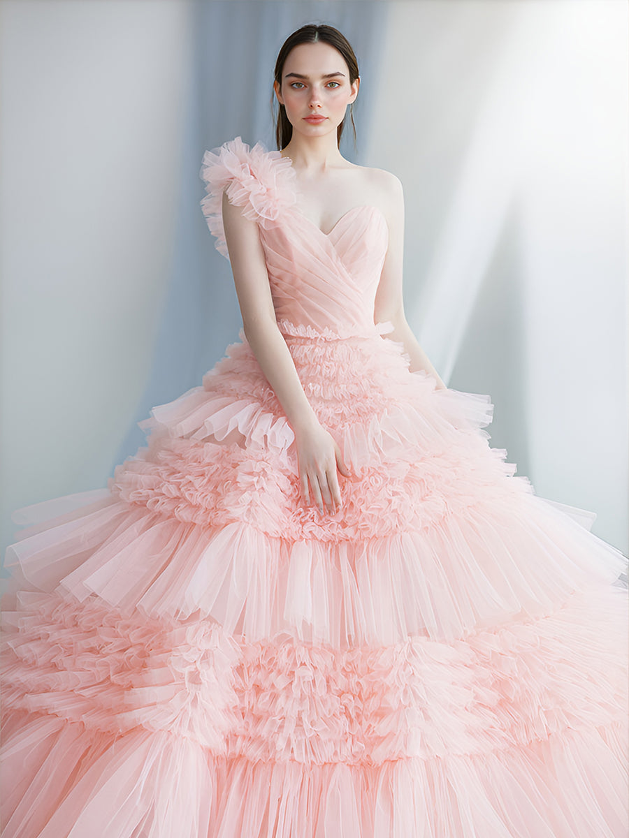 Strapless A-Line Colored Wedding Dress Layered Tulle Gown Photography   yewendress