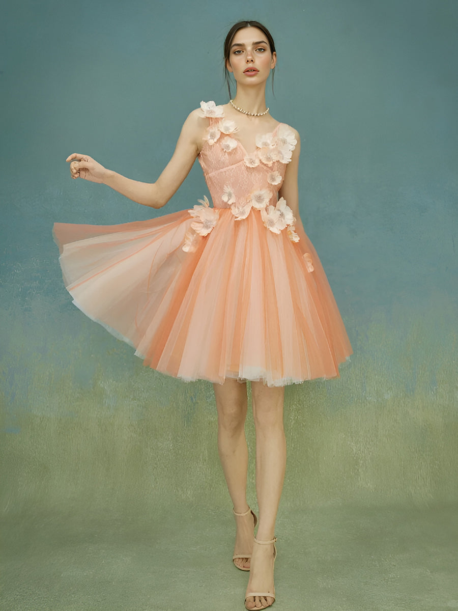 Elegant Tulle Mini Length Birthday Dress With 3d Floral Cocktail Dress –  yewendress