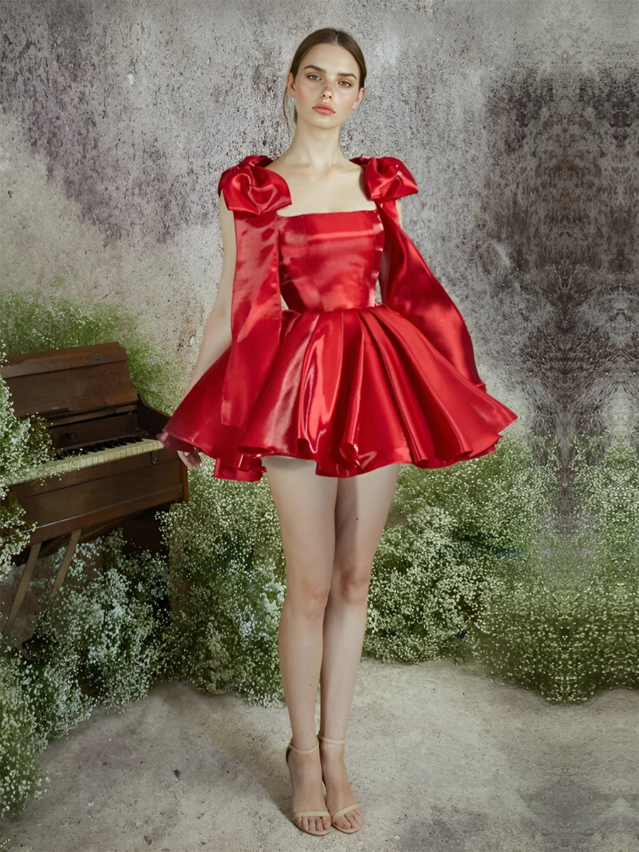 Modern Short Prom Party Dress Customized Cocktail Dress Bow Adjust Str