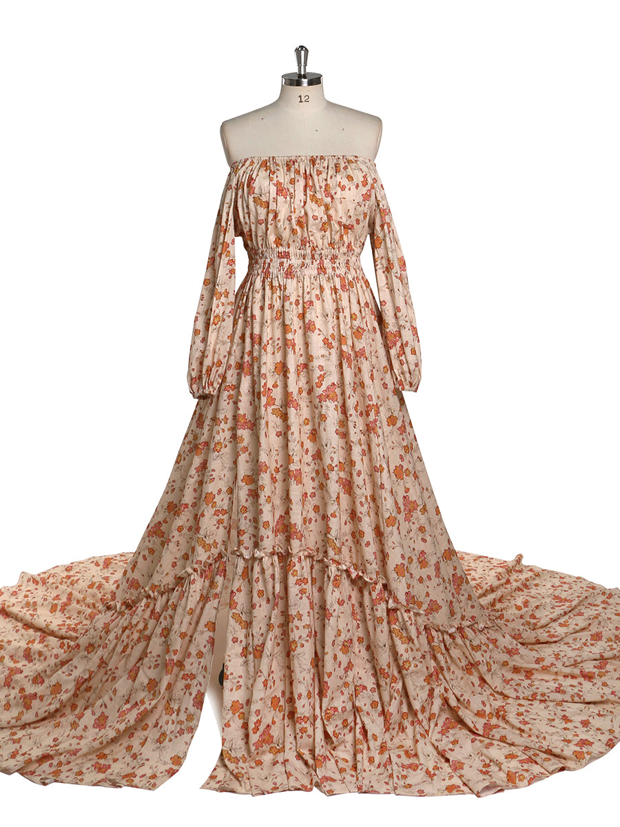 Elegant Off Shoulder Floral Print Cotton Fabric Woman Photography Dre 20W / Picture Color