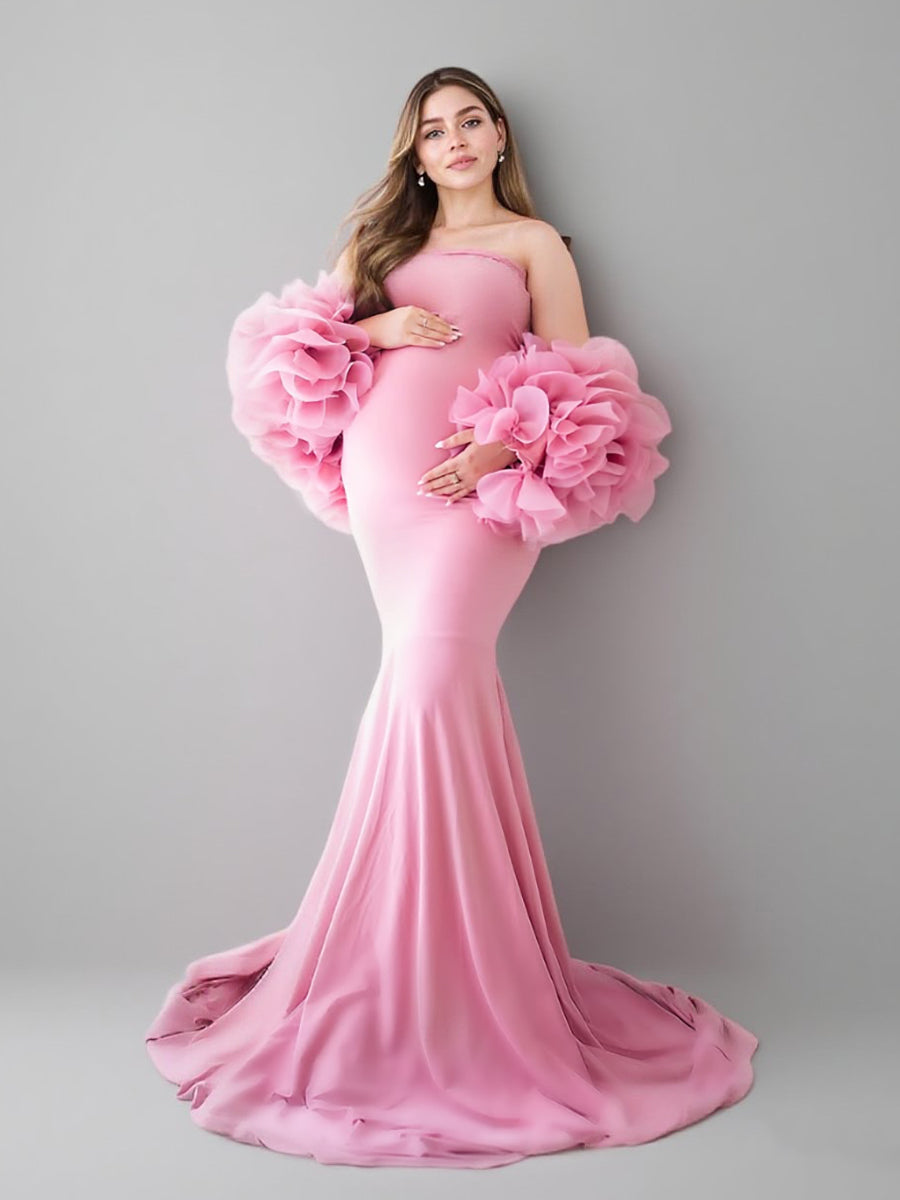 open lace back dress Pink Maternity Dress with Floral Wraps Stretchy Maternity Dress Photoshoot Pregnancy  Dress Shoot YW251012 – yewendress
