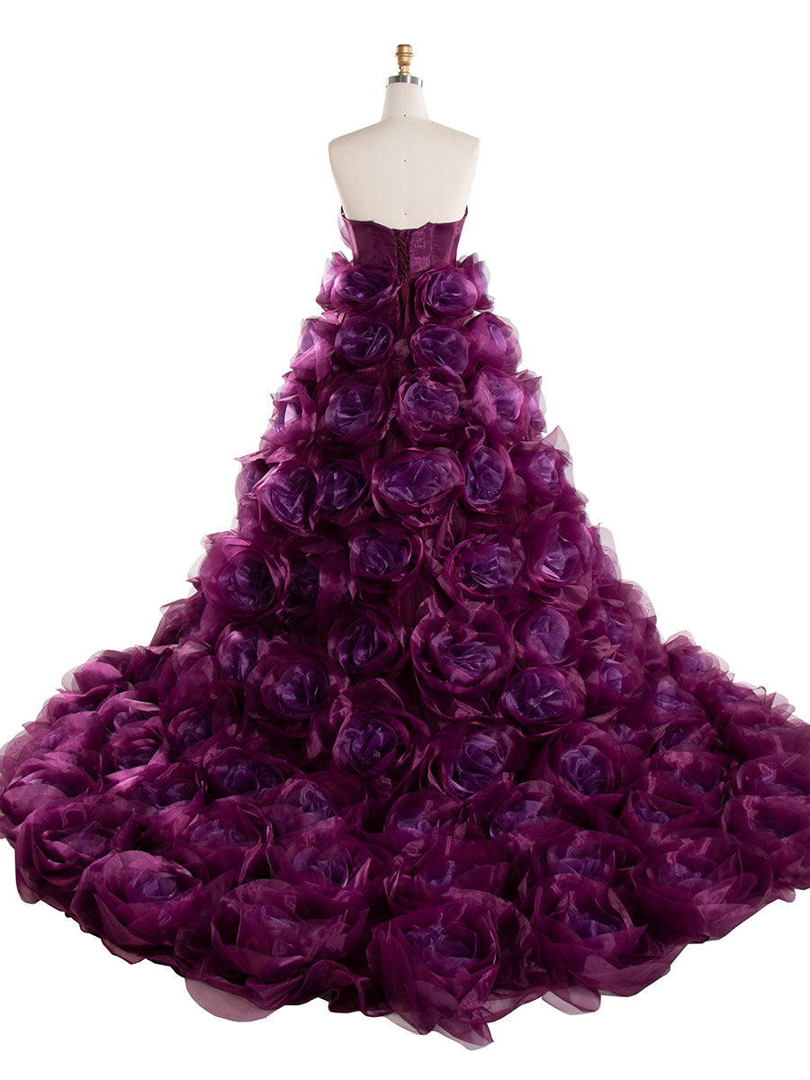 Gorgeous Pink Strapless Organza 3D Flowers Princess Ball Gown Sweet 16 Dress main image 1