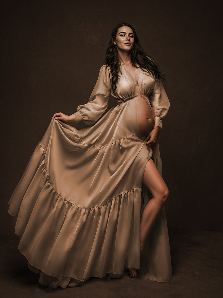 Chiffon Coffee Color Custom Plus Size Maternity Gown – yewendress