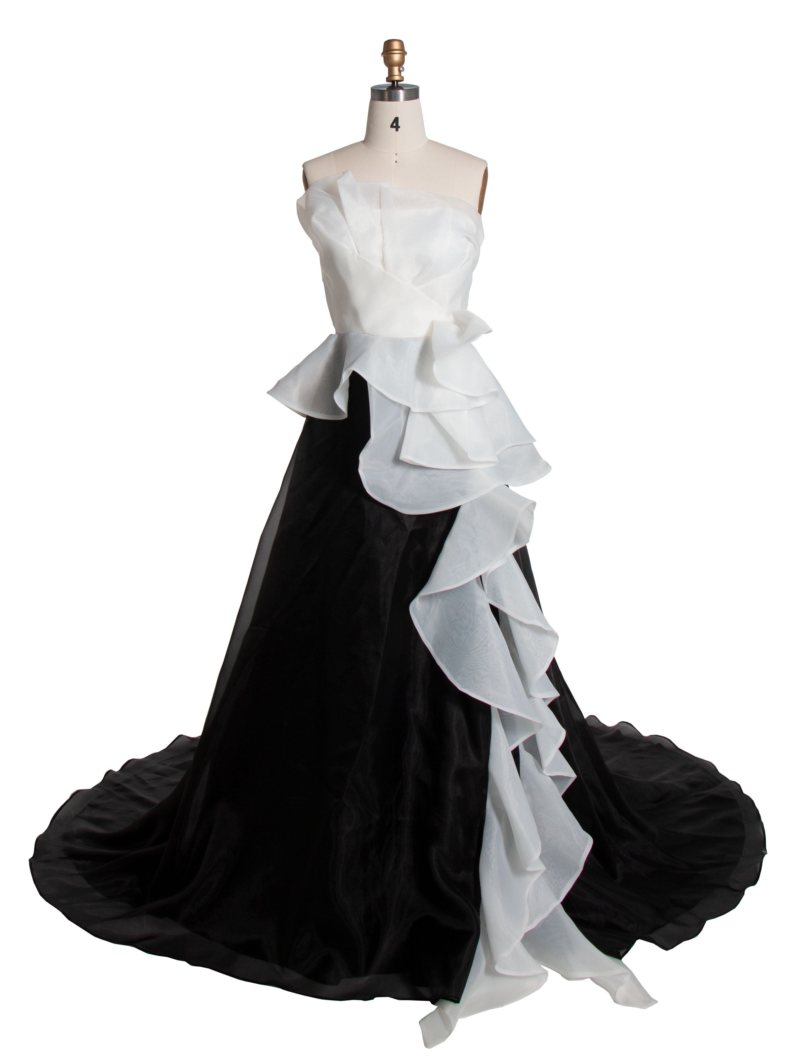 Elegant Off The Shoulder Black and White Ruffle Wedding Dresses