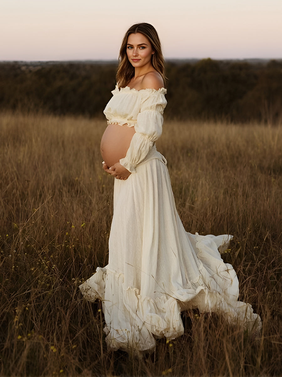 blue dress for baby girl Boho Style 2 Pieces Set Woman Dress Elastic Waist Fancy Photography Props Photo Shoot Gowns Yewen YW220912 22w / M4