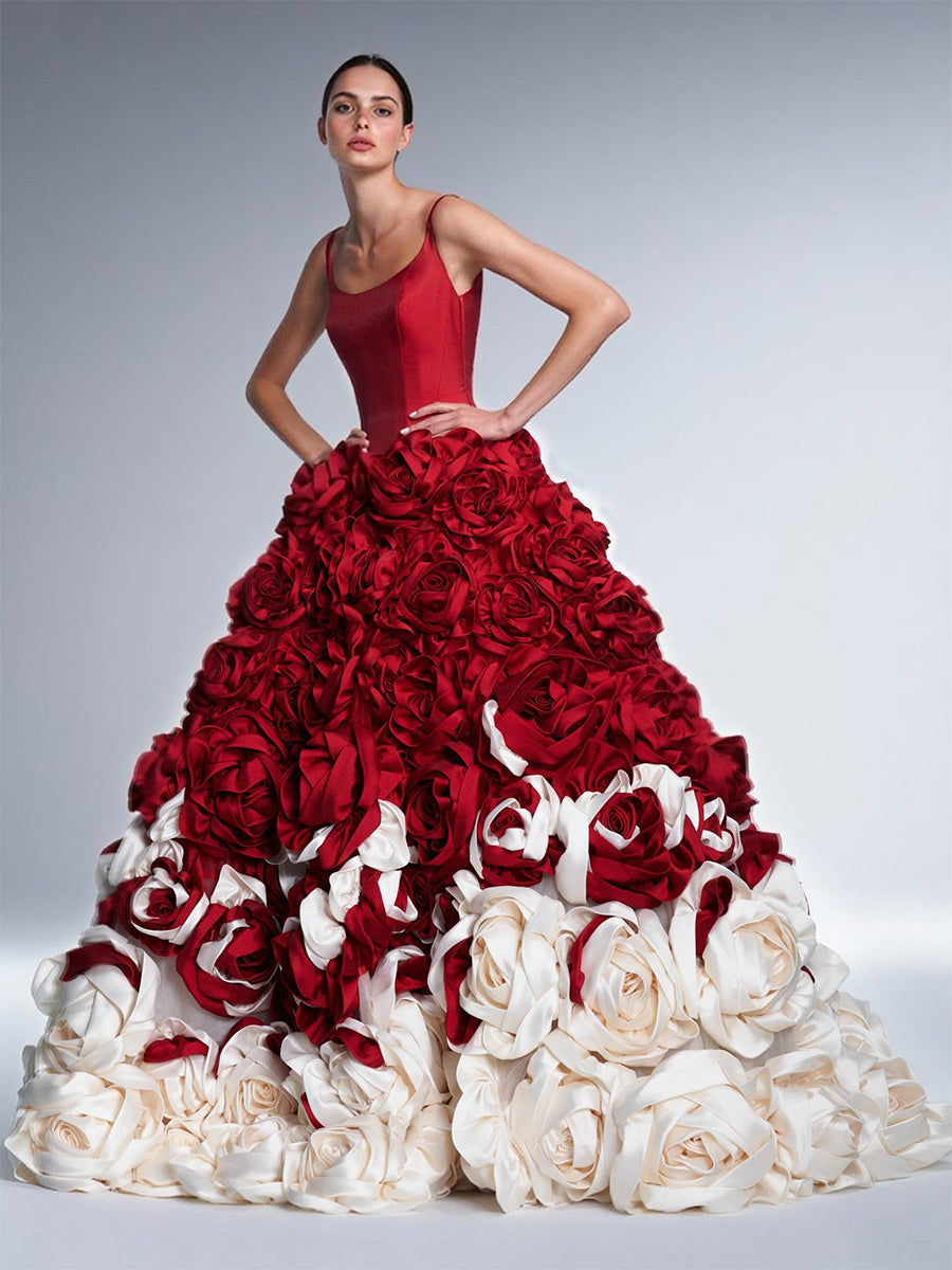 Elegant Red and White Rosette A Line Ball Gown Wedding Dress Special Occasion Dresses Photography Bridal Gown Photoshoot Dress YW251060 yewendress Elegant Red and White Rosette A Line Ball Gown Wedding Dress Special Occasion Dresses Photography Bridal Gown Photoshoot Dress YW251060 yewendress