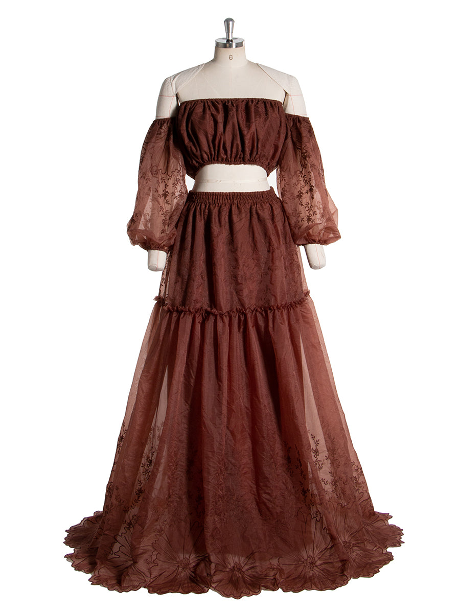 red two piece lace dress Two-Piece Set Lace Boho Dress Outfit Photo Shoot Dress YW240014