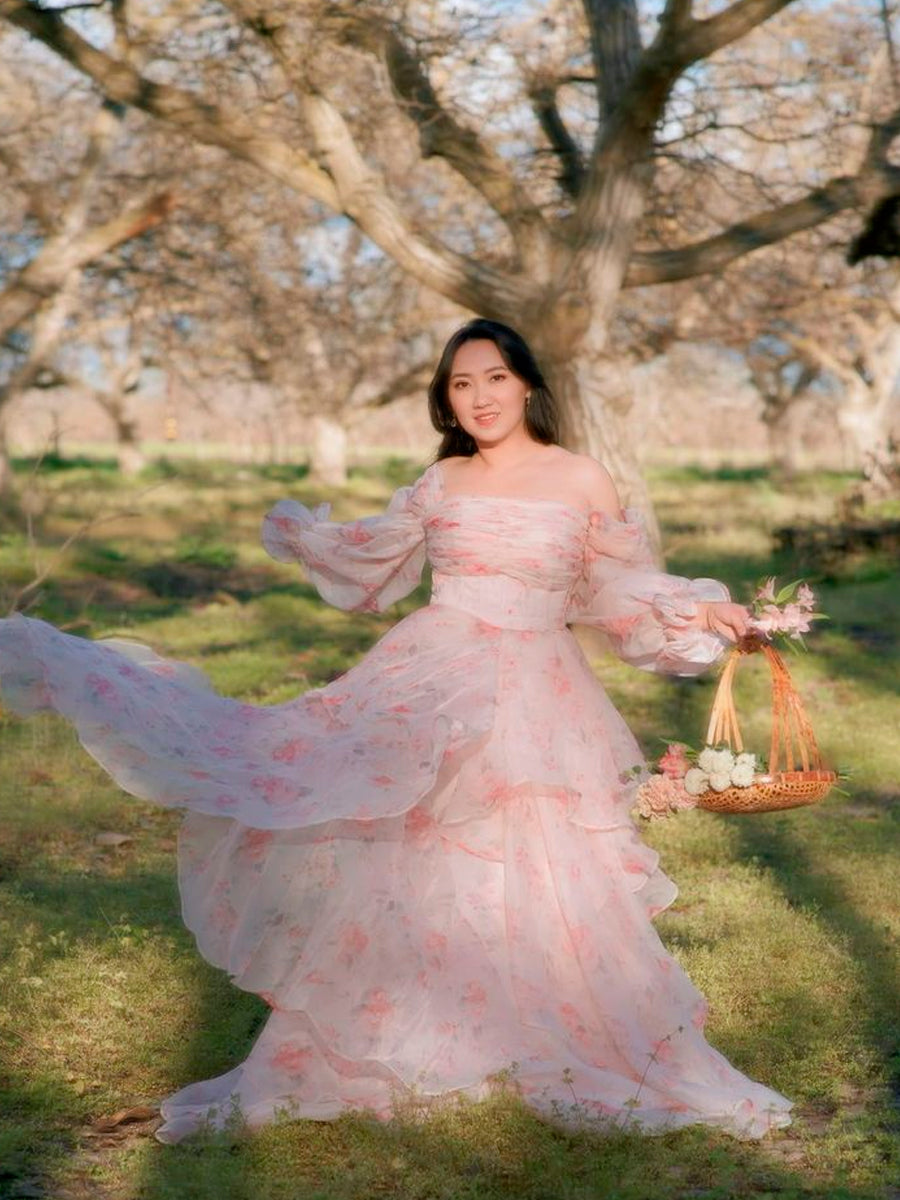 A Line Floor Length Printing Floral Prom Dress Photo Shoots Dress –  yewendress