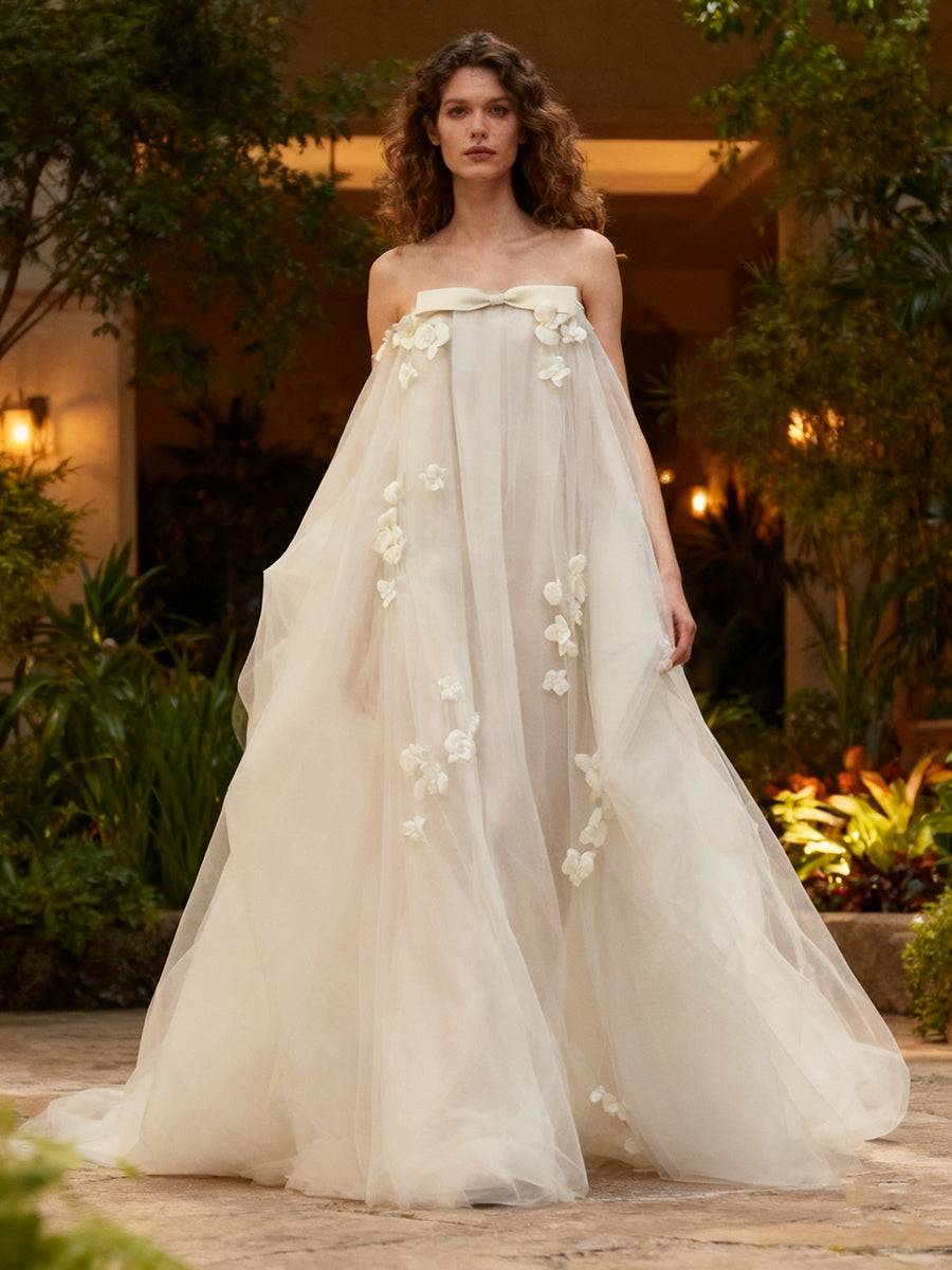 Exquisite Ivory Wedding Dresses 3D Appliques Soft Tulle Bridal Gown Corset Customized