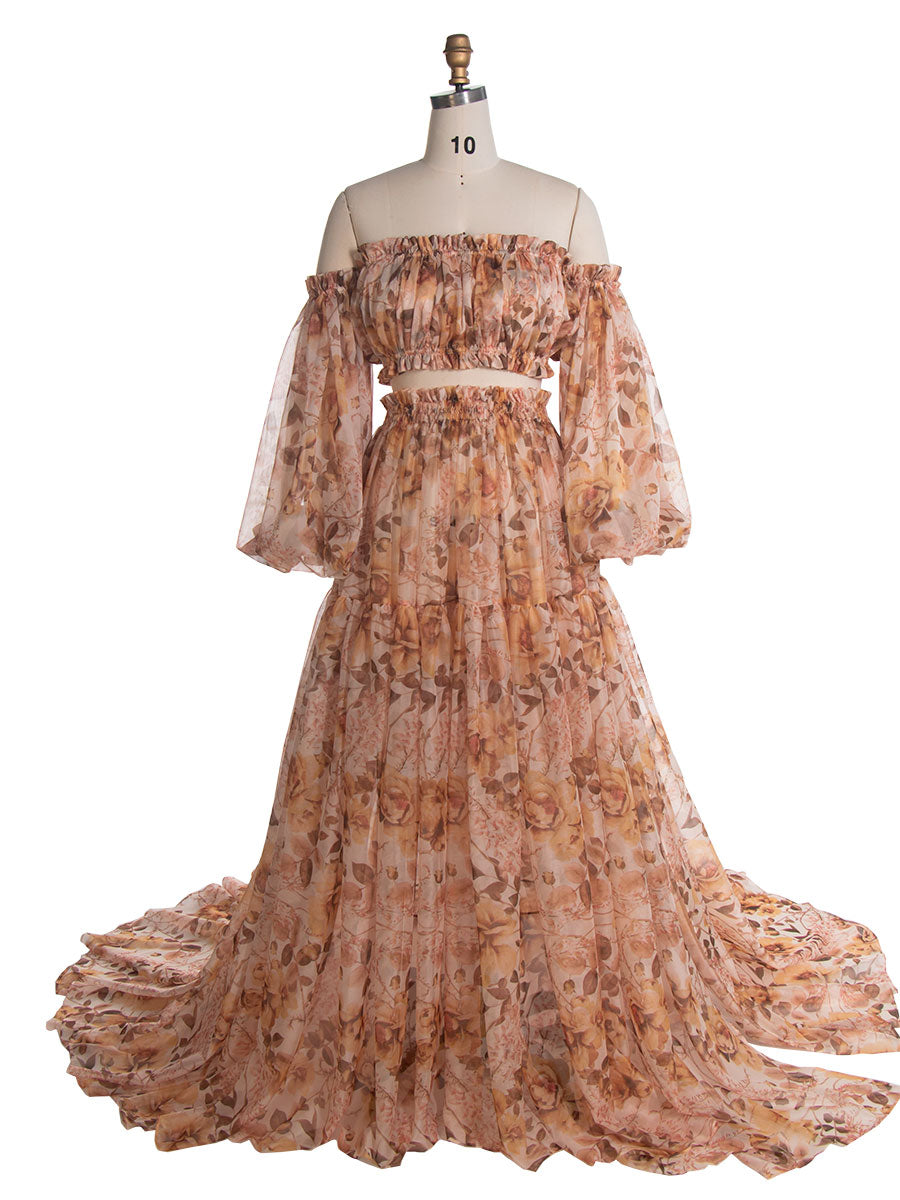 Boho Two-Pieces Maxi Dress Pregnancy Photo Shoot Dress Floral Vintage Dress  for The Maternity Session YW230317-2 – yewendress