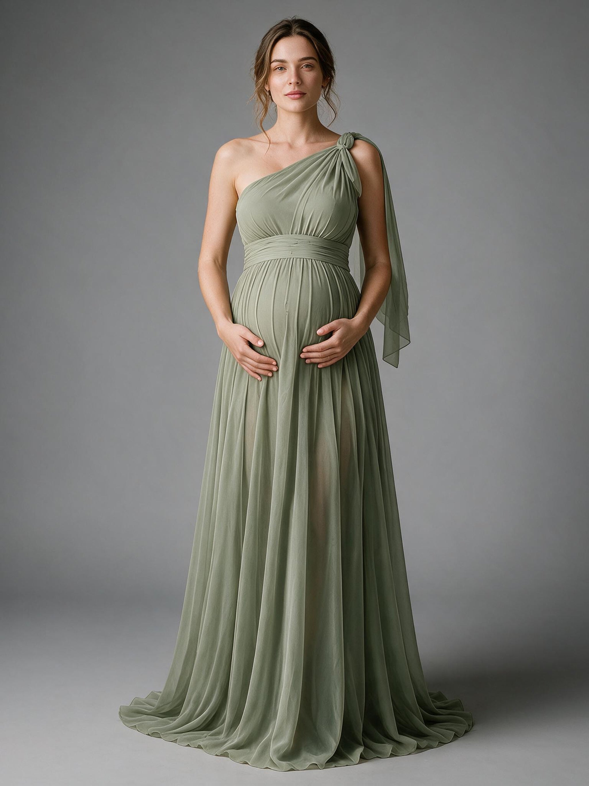 One Shoulder Chiffon Maternity Maxi Dress Baby Shower Photoshoot