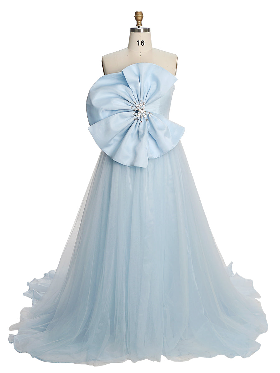 Blue Big Bow Strapless Photography Dress Prom Party Wedding Dress for Guest YEWEN 100059 16W / Skyblue Blue Big Bow Strapless Photography Dress Prom Party Wedding Dress for Guest YEWEN 100059 16W / Skyblue