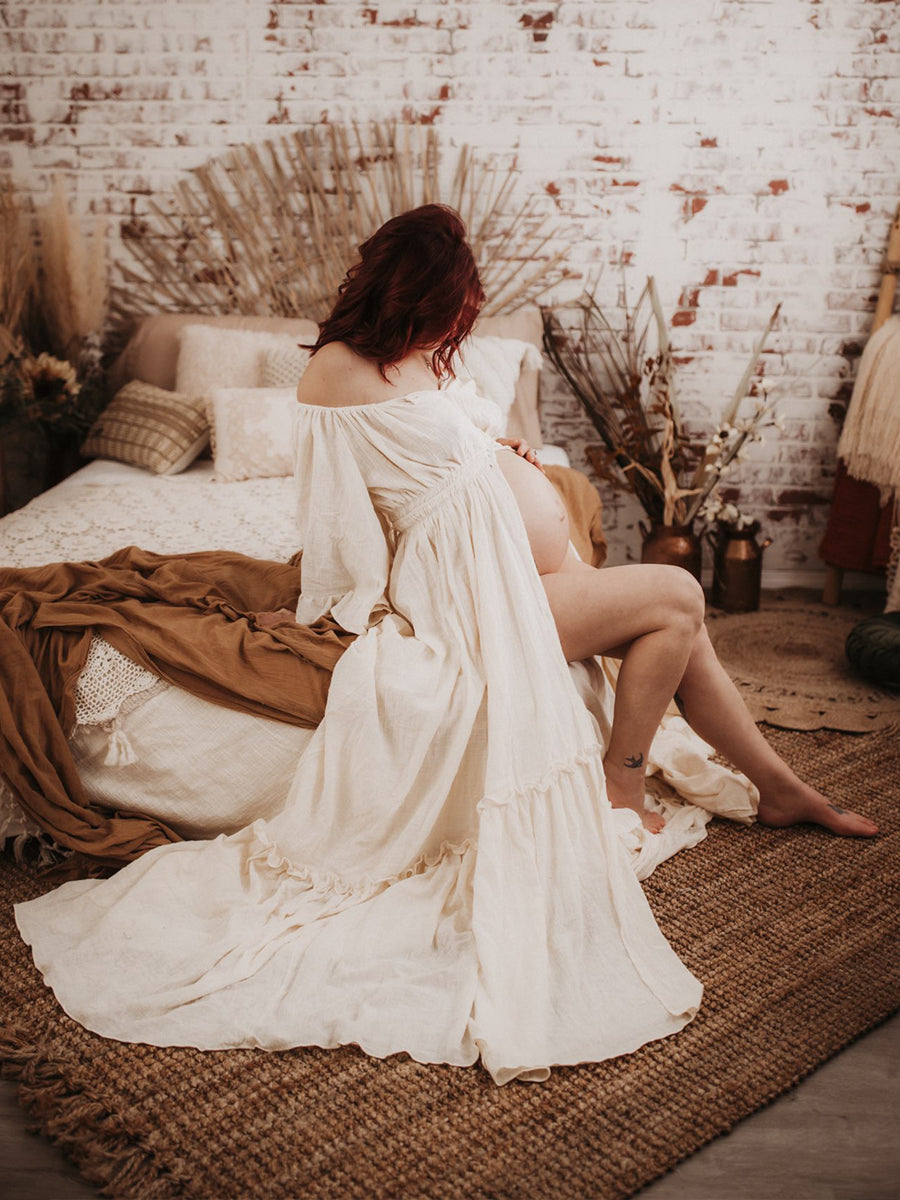 Boho Flare Sleeves Maternity Photoshoot Dress