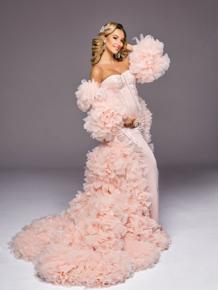 Custom Made 3D Flower Colored Maternity Wedding Gown Photography Cape with  Dress Pregnancy Dress for Photo Shoot Outfit YEWEN – yewendress