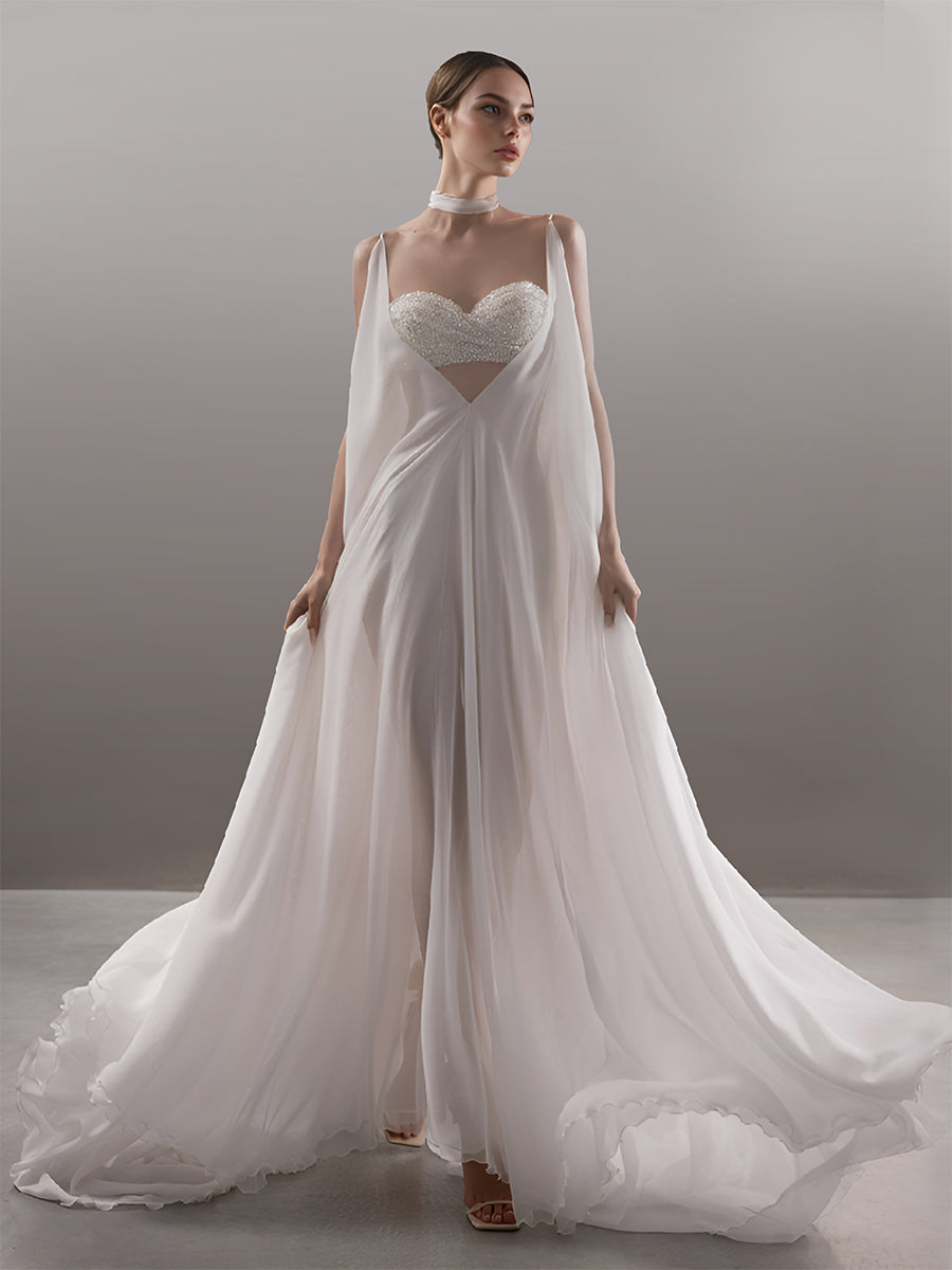 Custom Made Long Silk Chiffon Evening Dresses Prom Dress for Women YEWEN 10 / White