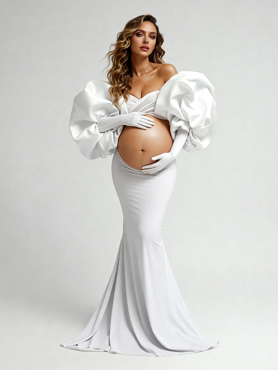 White Maternity Dresses Photoshoot Pregnancy Dress Sets Baby Shower Outfit YW260262