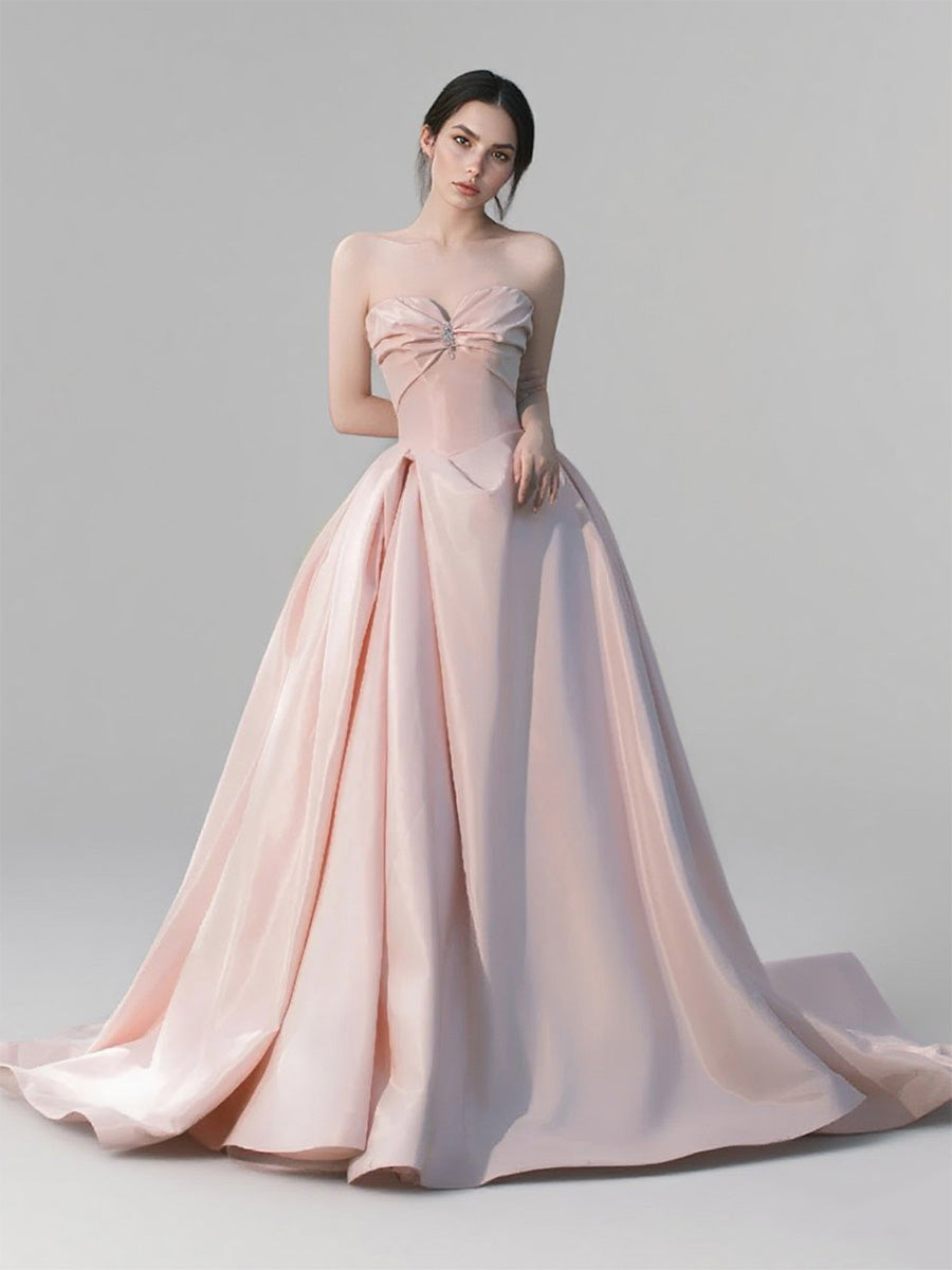 blush wedding party dresses Pink Chiffon A-line V-neck Long Bridesmaid Dresses, Wedding Party Dress, MBD161