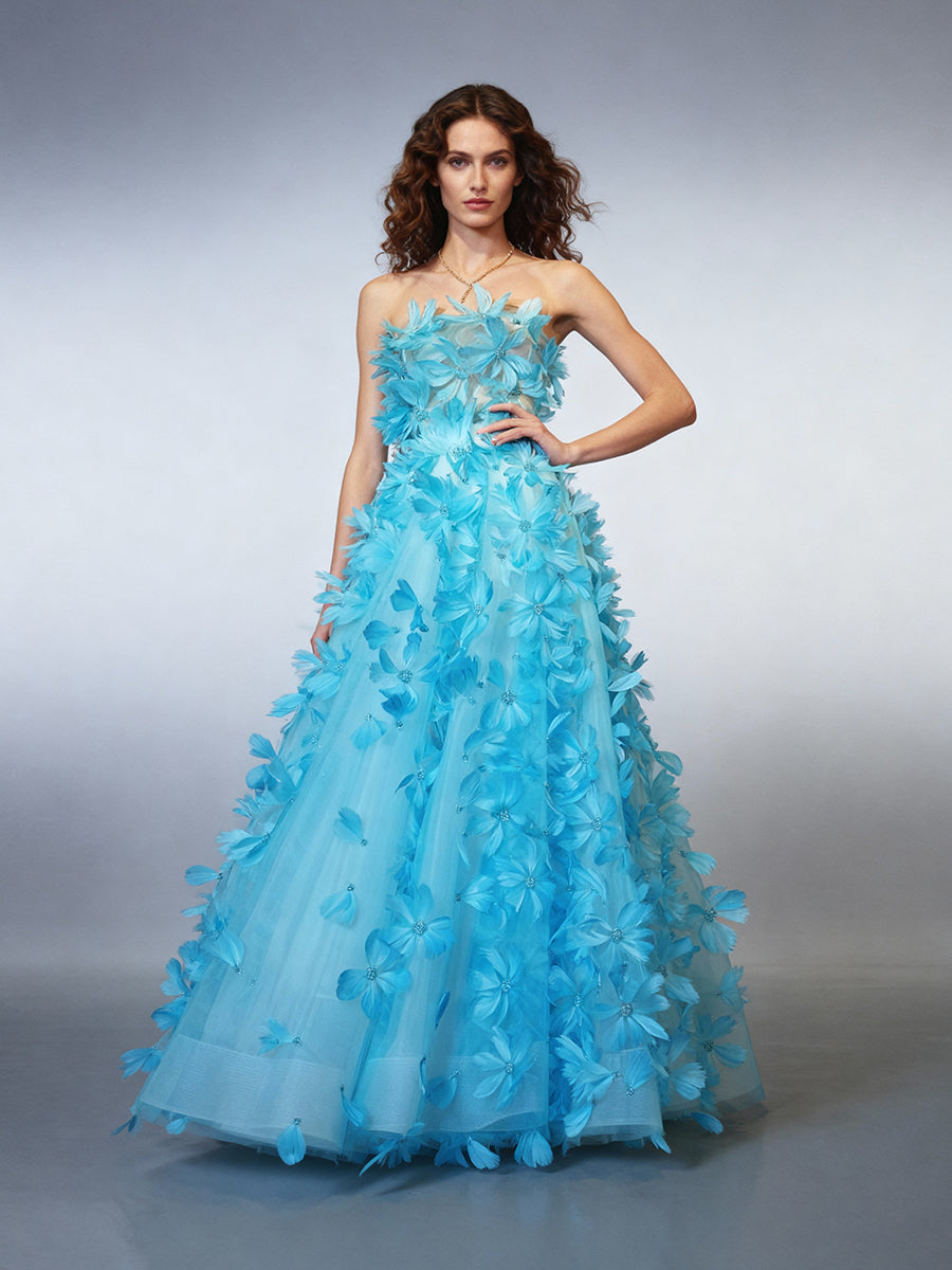 luxury feather dress LUXURY FEATHER-TRIM CREPE MAXI DRESS | CULT MIA