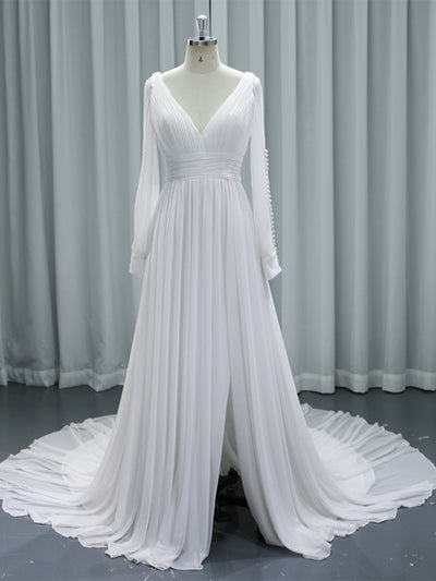 Simple Wedding Dress , Long Sleeves Bridal Dress