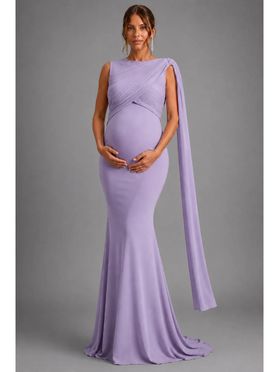 Elegant Lilac Ruched Bodice Maternity Mermaid Gown Baby Shower Dress L-26813