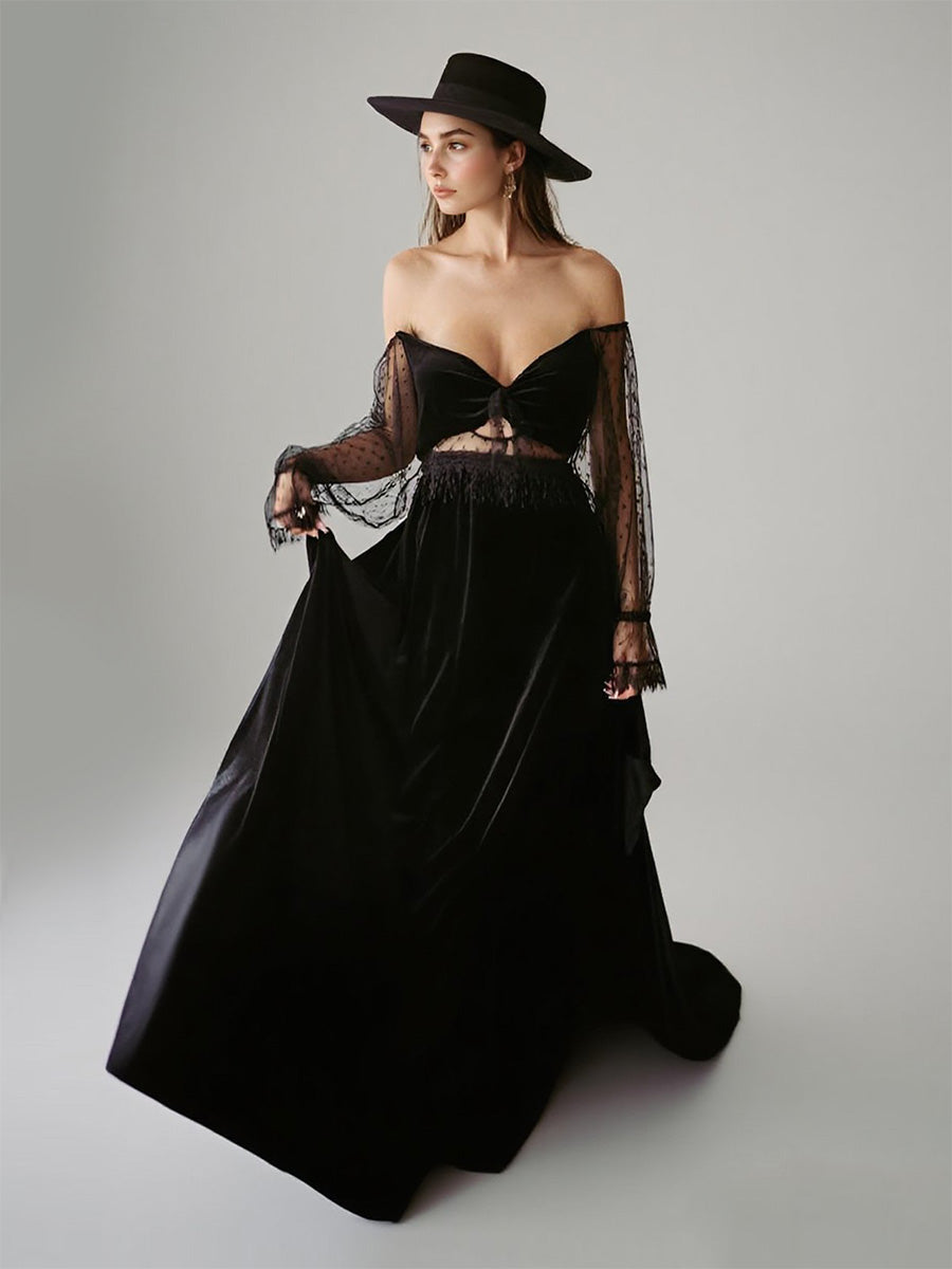 2 Piece Set Boho Black Velvet Dress for Photo Shoot Photography Magical Dresses for Special Moments 2 Piece Set Boho Black Velvet Dress for Photo Shoot Photography Magical Dresses for Special Moments