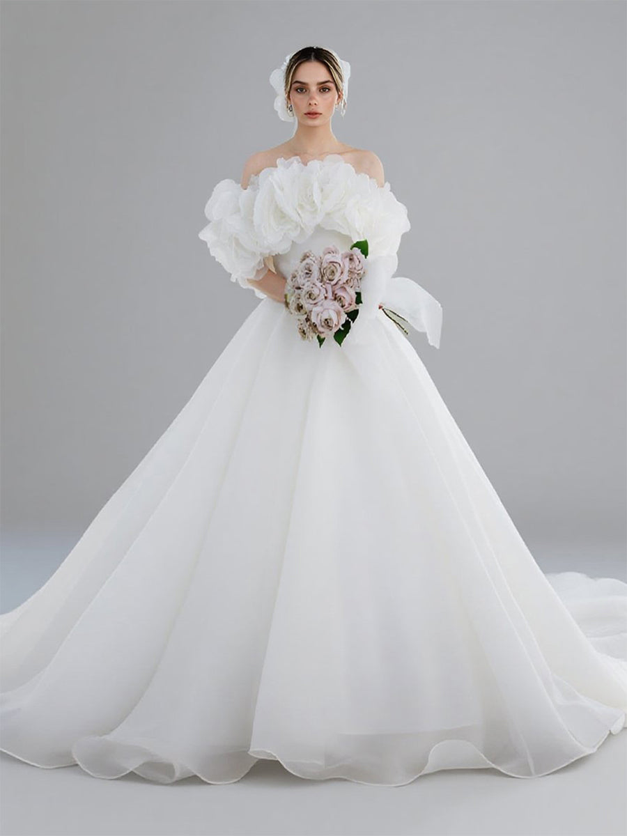 open lace back dress Classic Organza Flowers Wedding Dress Off The Shoulder Corset Bridal Gown Customized