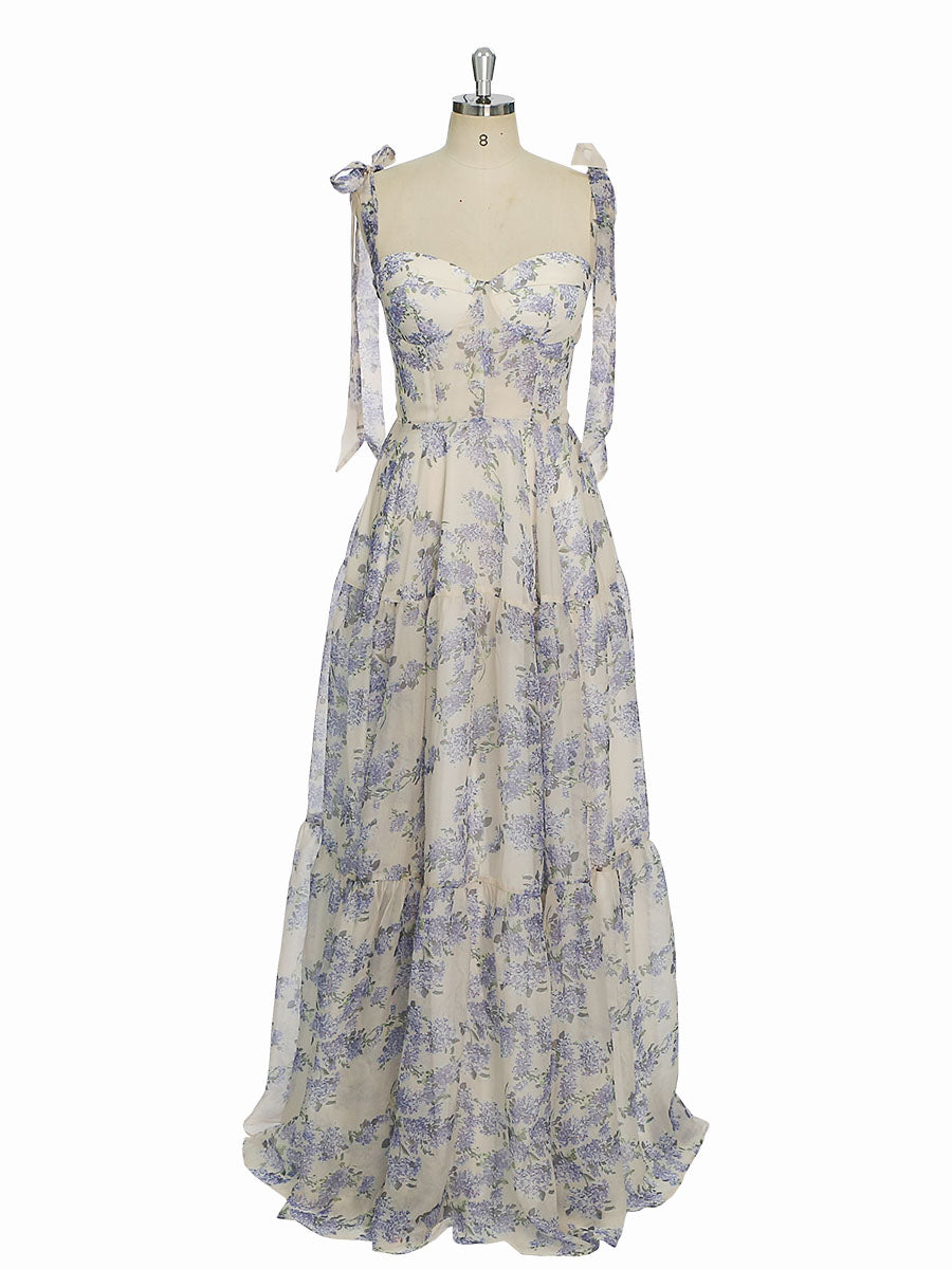 Fashion Sleeveless Blue Floral Print Prom Dress yewendress Fashion Sleeveless Blue Floral Print Prom Dress yewendress