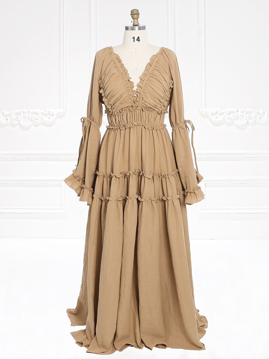 Long Sleeves V Back Elastic Waist Woman Boho Maxi Dress Photoshoot Dresses Outfit YW231112 yewendress Long Sleeves V Back Elastic Waist Woman Boho Maxi Dress Photoshoot Dresses Outfit YW231112 yewendress