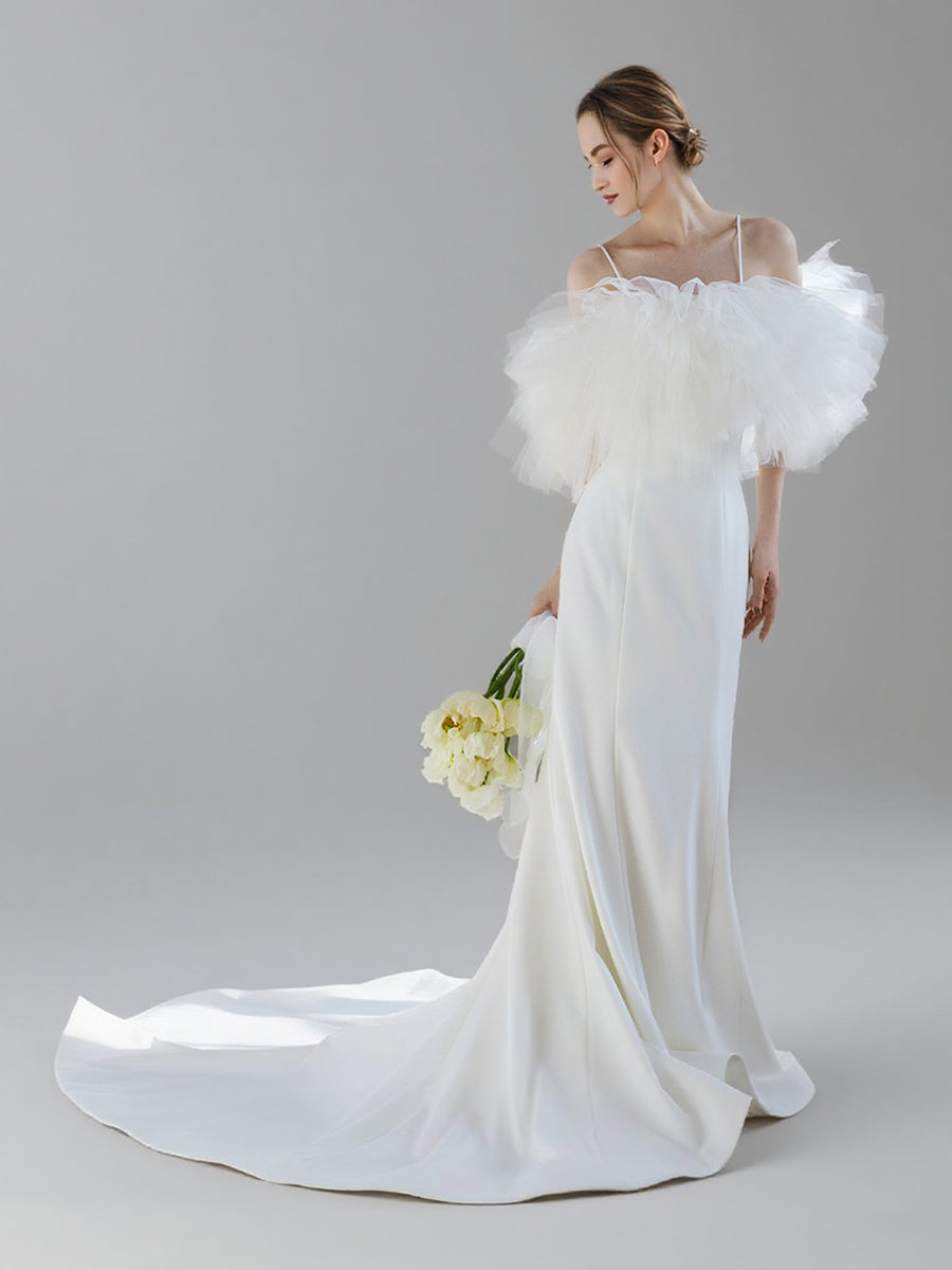 mermaid feather wedding dress Elegant Lightweight Dresses Bridal Gown – yewendress Remi Luxe Satin Dress The elegant bow accents Hot Pink homecoming dresses Size:4XB