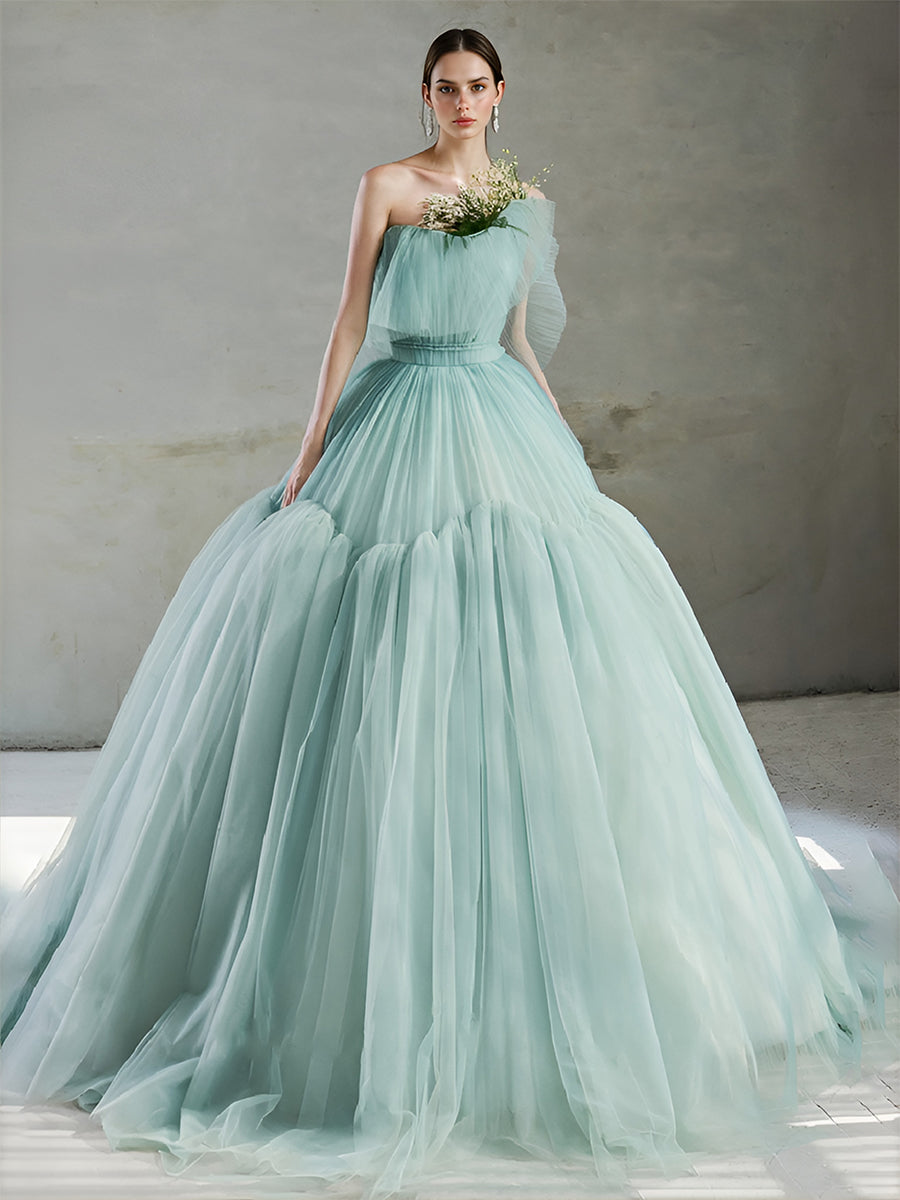A Line Elegant Mint Green Tulle Ball Gown Princess Bridal Shower