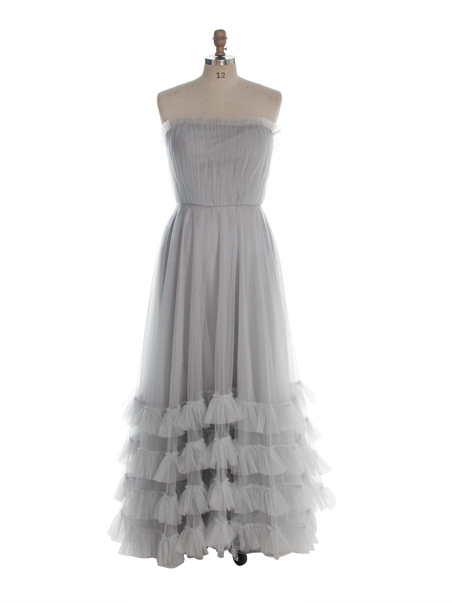 grey tulle maxi dress Grey Tulle Off-shoulder Maxi Dress S