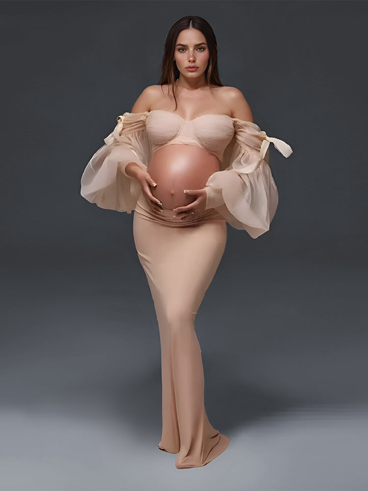 2 Piece Corset Off Shoulder Maternity Photoshoot Gown 4-6 / Custom Color