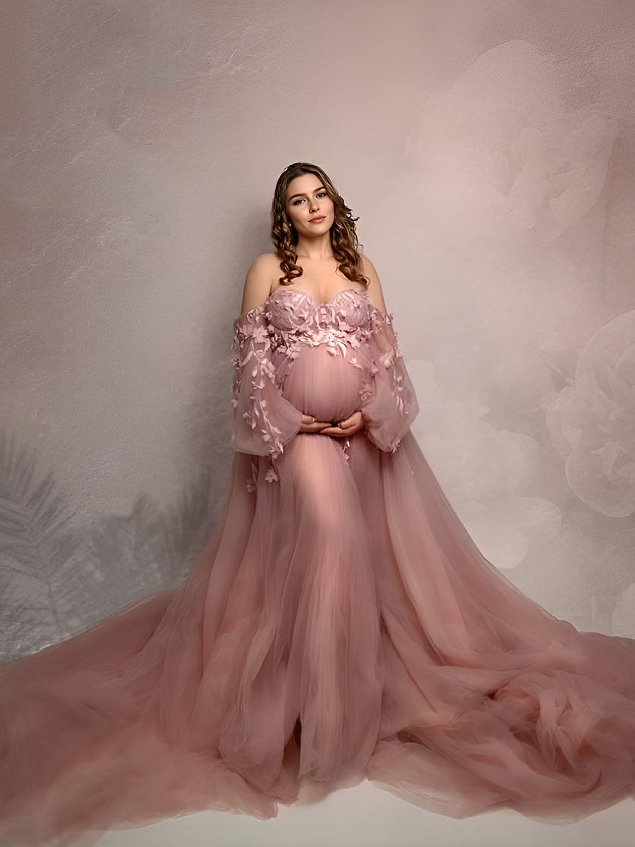 long sleeve maternity photoshoot dress Tulle tulle maternity dress for Price:440 msf6212 Cicinia V-neck Little Black