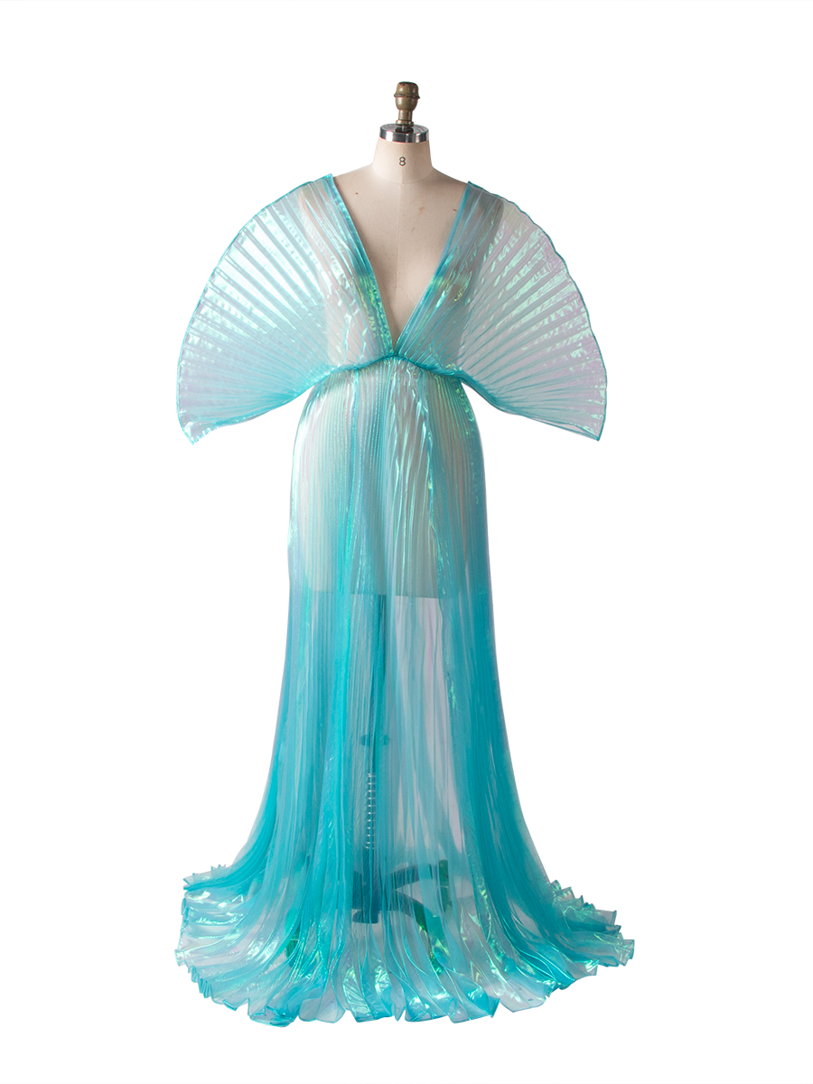 Shiny Organza Photoshoot Dress Sexy Off Shoulder Maternity Dress for Photo Shoot YW260278 20W / Ice blue