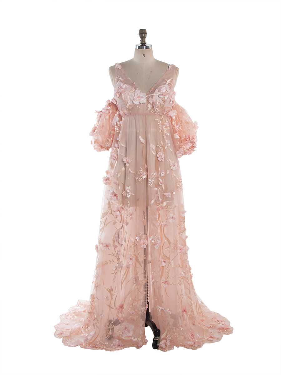 3D Floral Lace Maternity Dress for Photoshoot Fairy Maxi Dress Photoshoot Outfit YW260284 10 / Picture Color