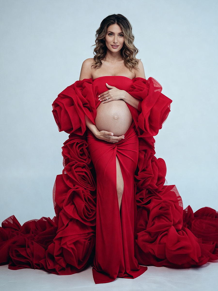 red maternity dress Ariel 2-Piece Photoshoot to pair up to create even more unique styles Pre-Order Rose Flower Cape with