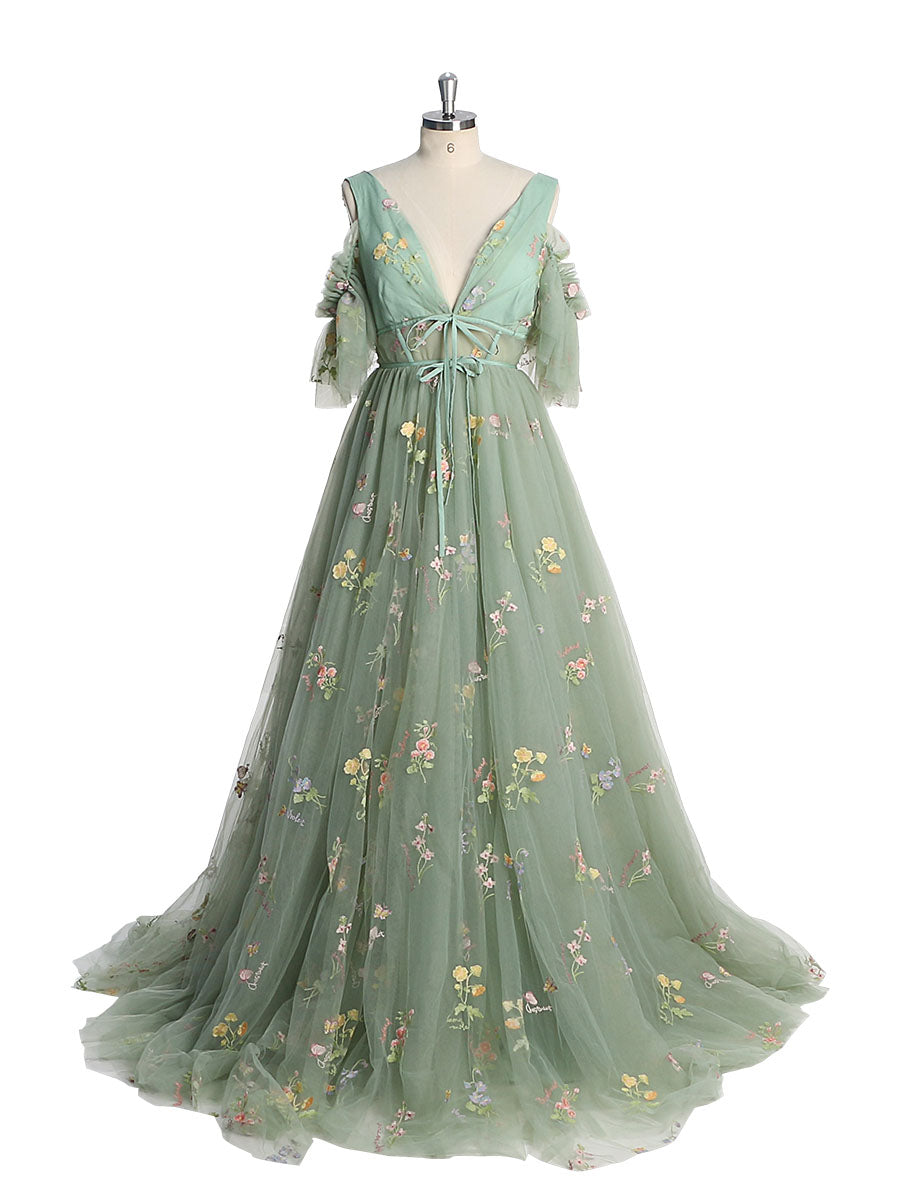 V-Neck Embroidery Tulle Pastoral Prom Dress Sexy Ladies Beach Ball and Floor Photo Shoot Dress yewendress V-Neck Embroidery Tulle Pastoral Prom Dress Sexy Ladies Beach Ball and Floor Photo Shoot Dress yewendress